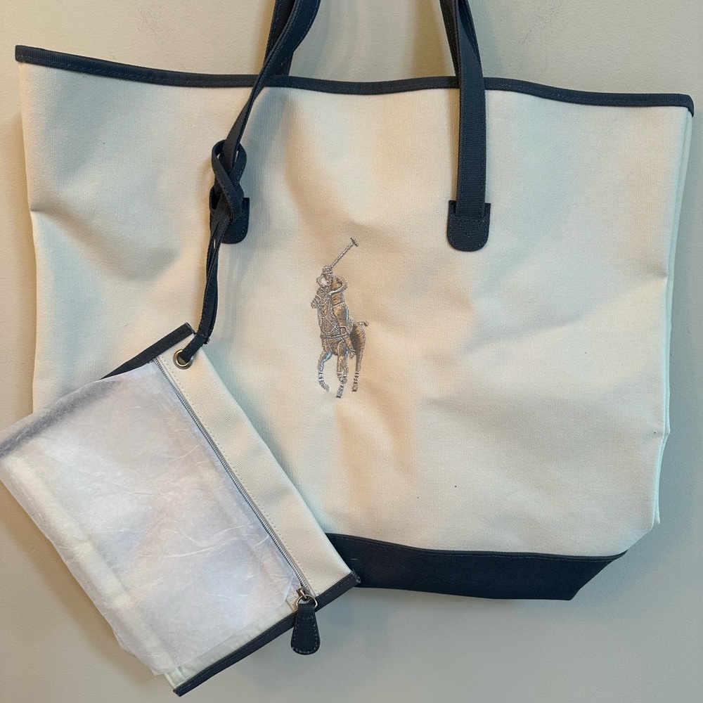 Polo by Ralph Lauren Beige and Navy Tote